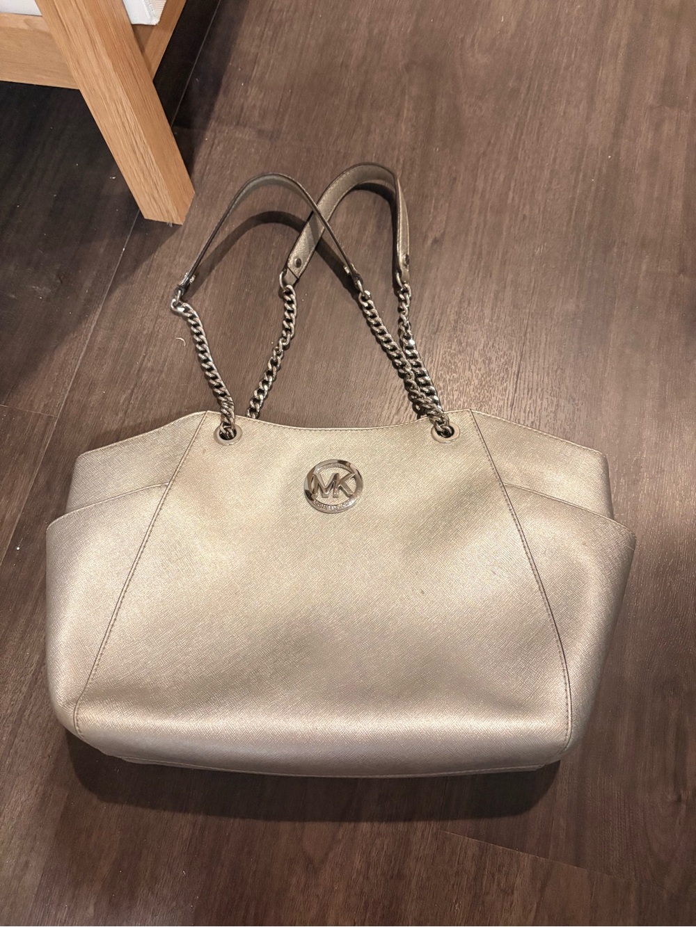 Michael Kors Metallic Pewter Chain-strap Tote
